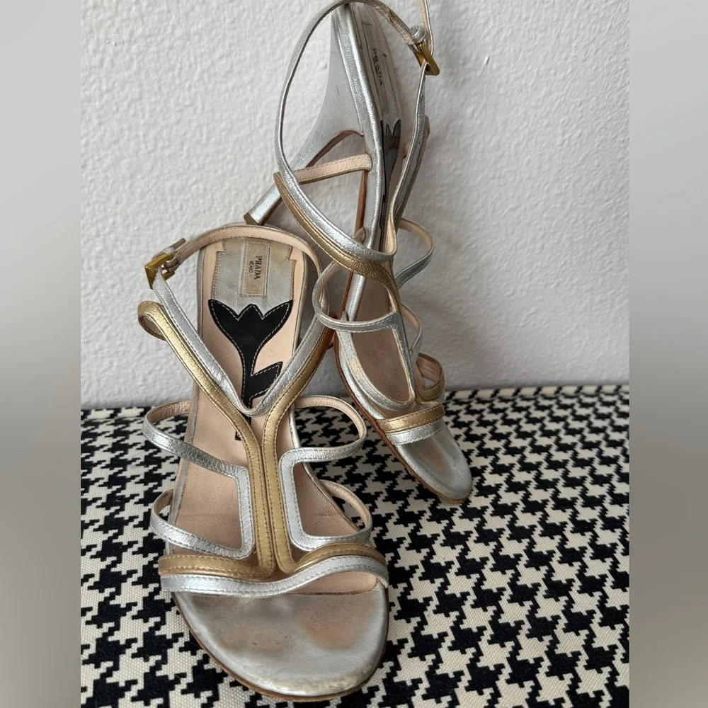 Prada Women's Metallic Strappy Sandals - Picture 3 of 8
